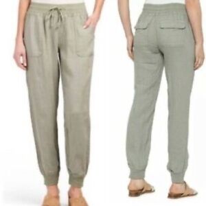 💕2/$20💕 100% Linen Jogger Pants Lounge Comfort Olive Green